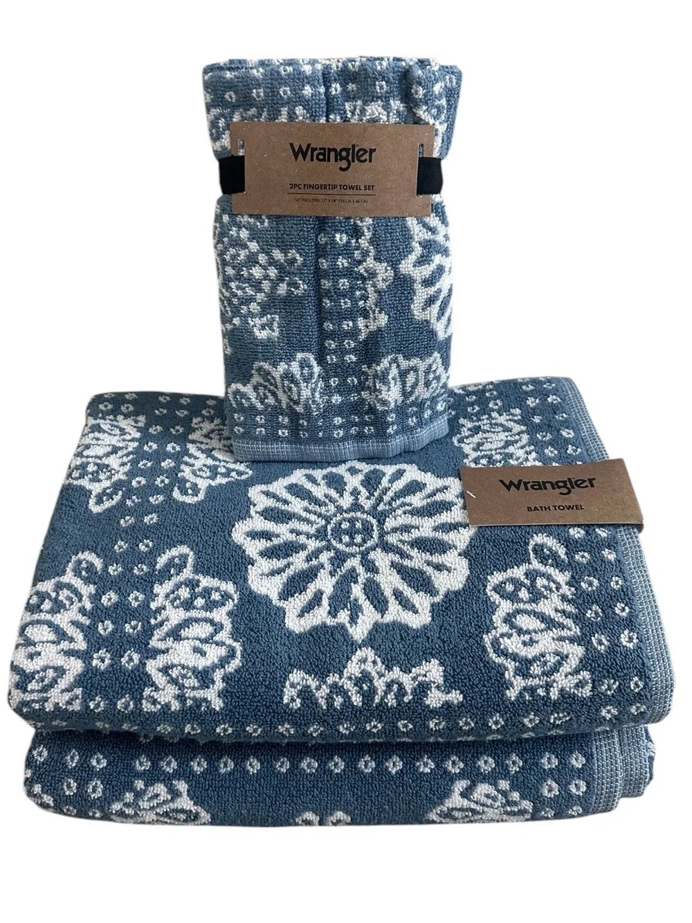 Wrangler Bandana Blue 4 Pc Bath Towel Set NWT 2 Bath 2 Fingertip Towels